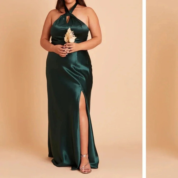 Birdy grey metals green shiny satin halter MONICA DRESS curve line size 1X - Picture 1 of 10